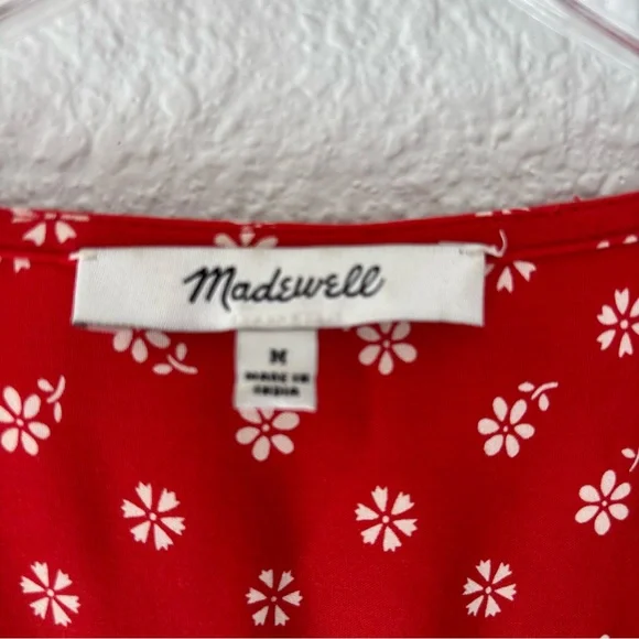 Madewell Women's Sophia Mini Dress Red Bandana Flower Floral Medium Puff Sleeve - Picture 5 of 13